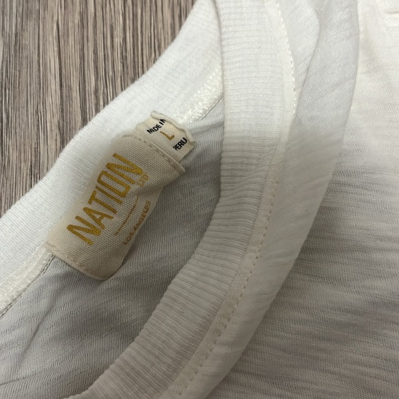 Nation LTD Daphne Puff Sleeve Asymmetric Tee in Off White Size Large - Picture 3 of 5